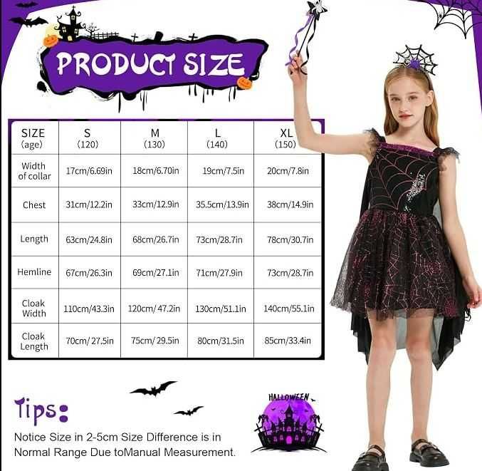 Strój Przebranie Karnawał Czarownica Halloween Dziecięce 110