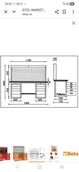 Stół Beta warsztatowy, narzędziowy, garażowy
