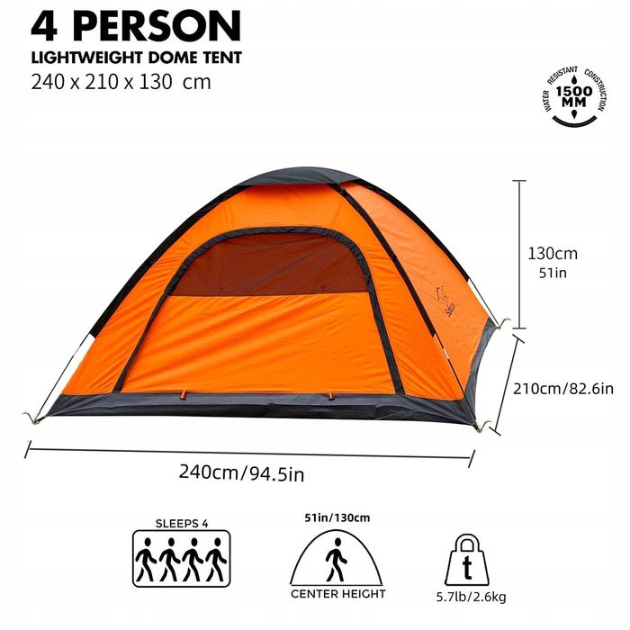 SAFACUS Namiot Kempingowy 3-4 Osobowy Lekki Wodoodporny Kopułowy