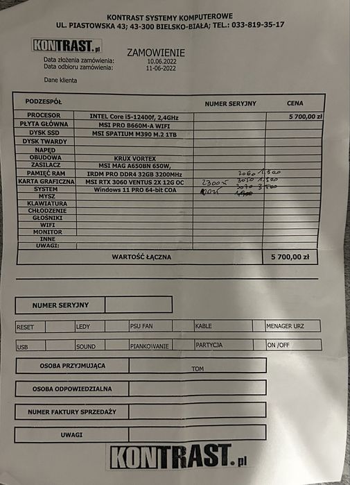 Komputer gamingowy/ do pracy i5-12400F RTX 3060 12GB 32GB RAM 1TB NVMe