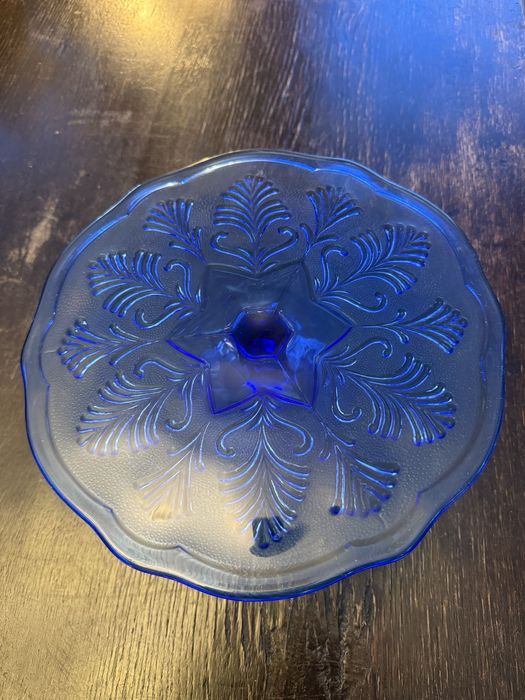 Ząbkowice patera kobaltowa tortownica liść kobalt