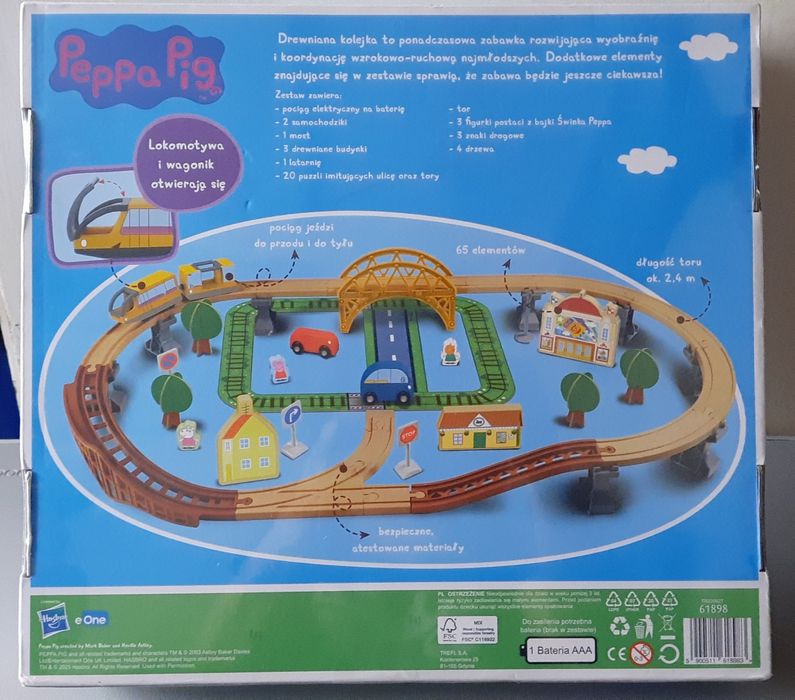 Kolejka elektryczna z pojazdami:Peppa Pig drewniane figurki drop nplay