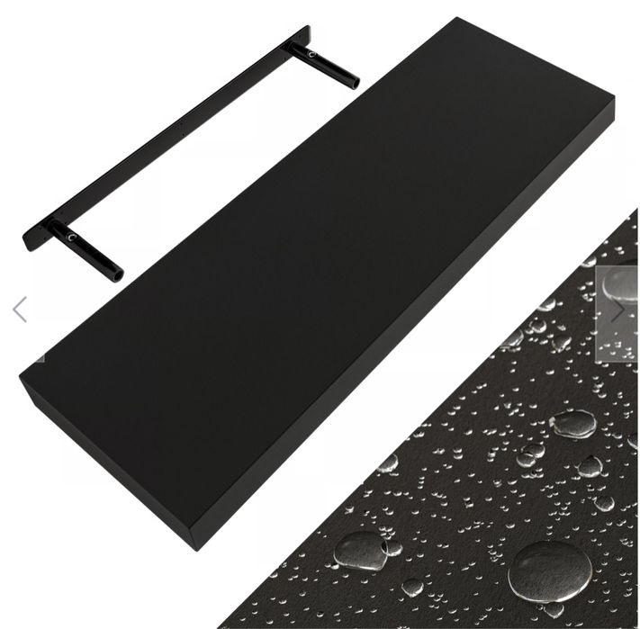 Półka ścienna Wisząca 80 cm Czarna + Wspornik