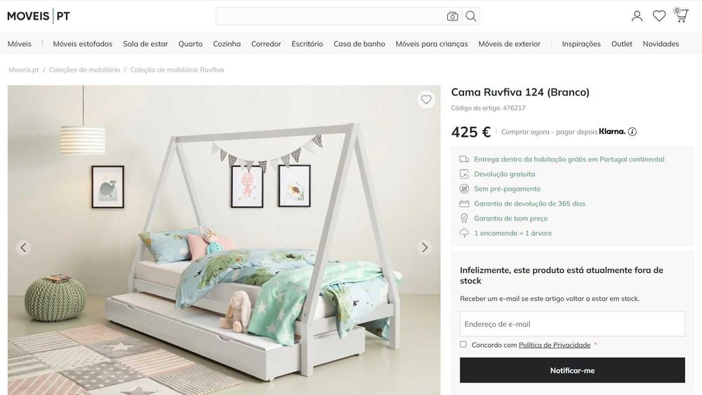 Cama infantil em forma de casa, em madeira