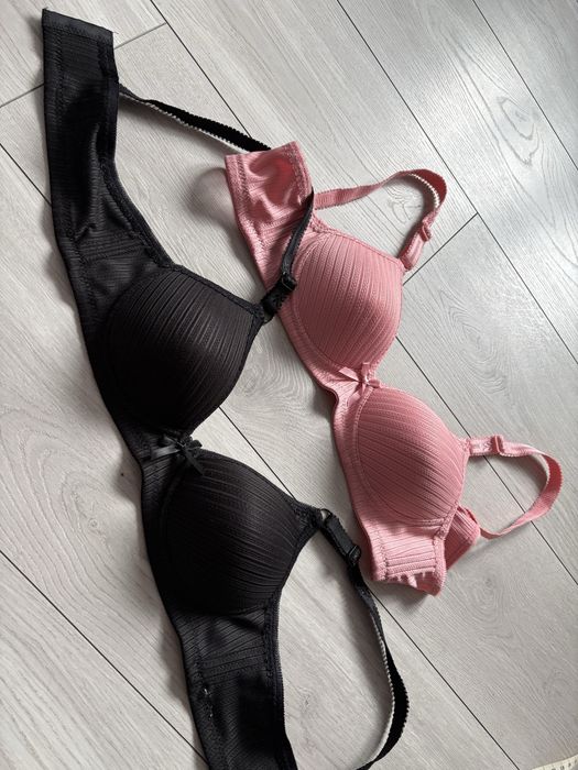 Nowe biustonosz stanik 75 B czarny i róż zestaw