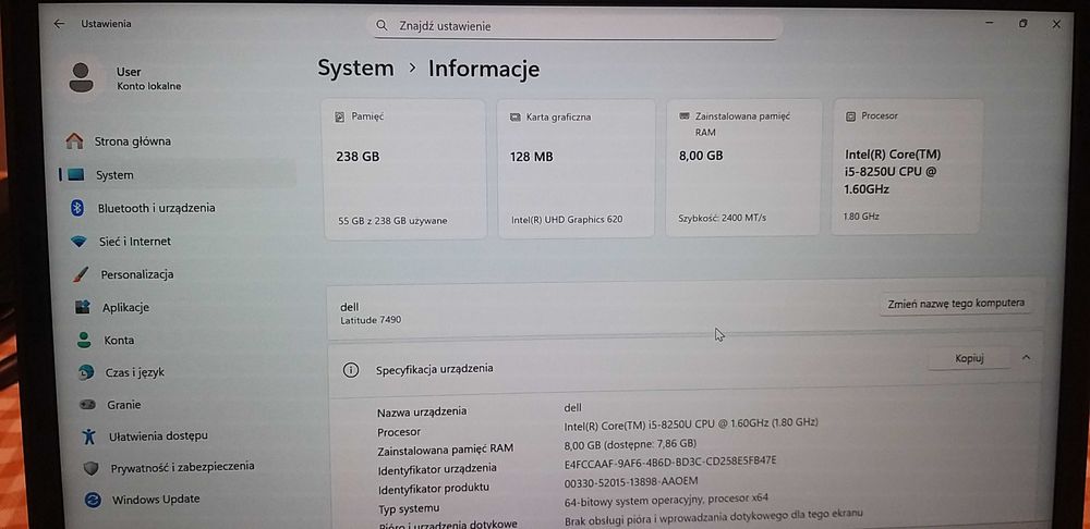 DELL Latitude 7490 - Intel i5-8350U - NOWA BATERIA