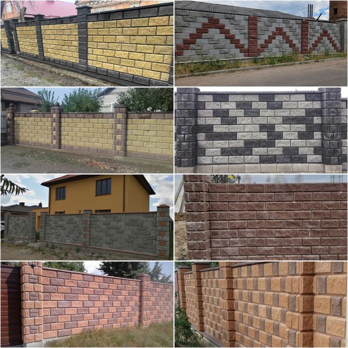 Декоративні Блоки для Парканів, Рвані,Гладкий,Одно-двухсторонні.