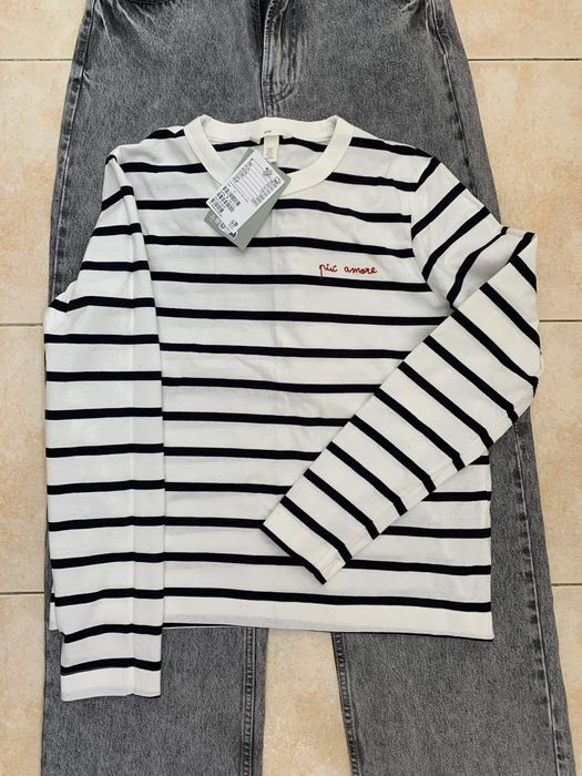 Новий лонгслів тельняшка H&M з вишивкою «più amore» та біркою (розмір S)