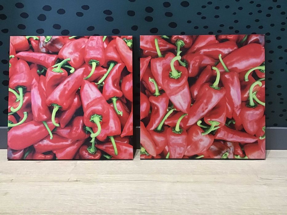 Obraz, papryczki chilli, płótno, żywe kolory, rama drewniana, 2 szt.