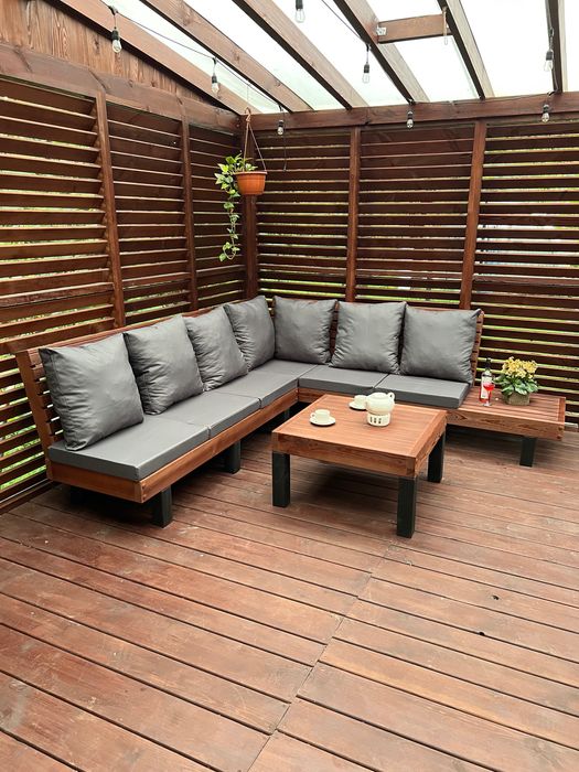 Sofa ogrodowa drewniana kanapa wypoczynek narożnik