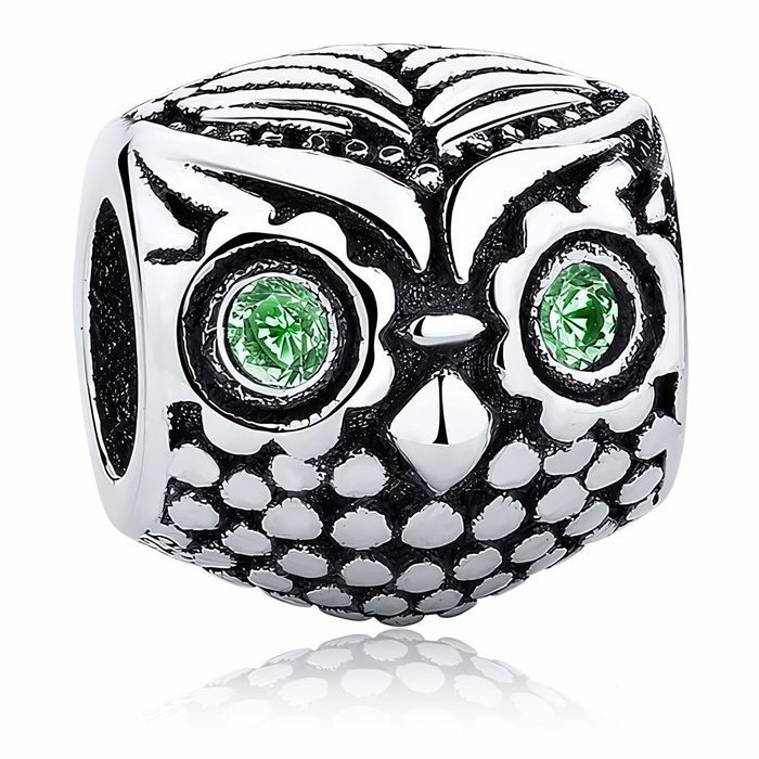 Rodowany Srebrny Charms Beads Sowa Sówka Ptak Bidr Owl Cyrkonie Srebro 925 Pas029