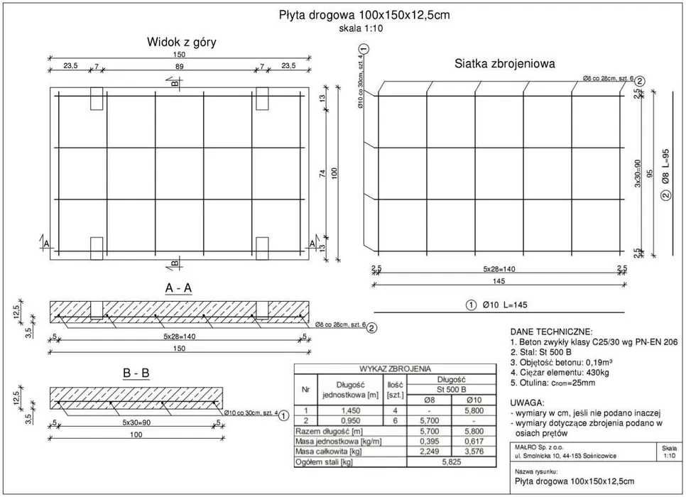 Płyta drogowa 100x150X12,5cm małe płyty drogowe prefabrykat drogi