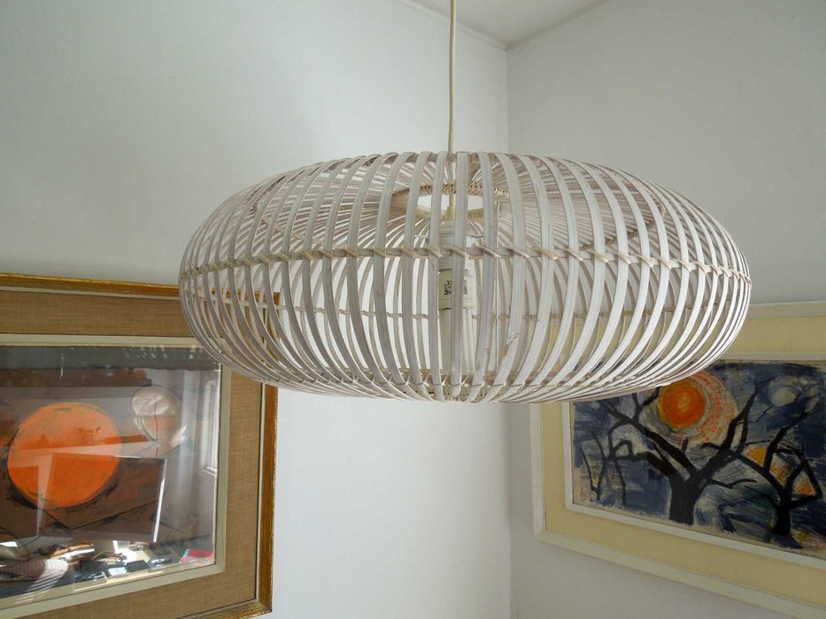 Candeeiro suspenso em vime branco - white wicker pendant light - Boho Chic