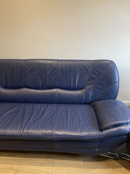 Wypoczynek sofa skórzana niebieska