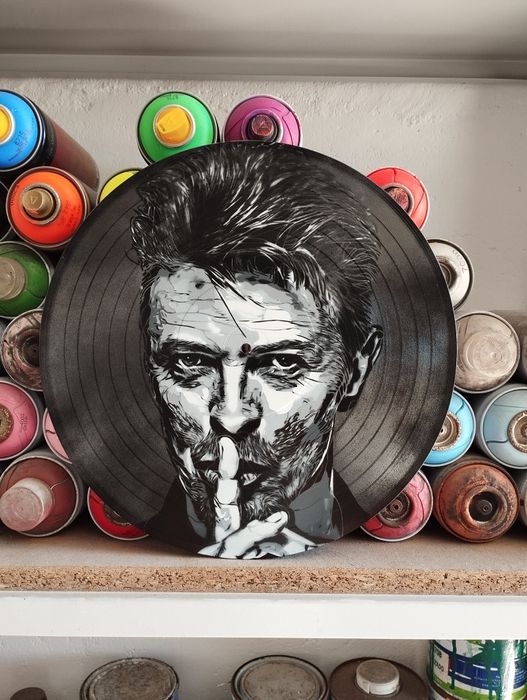 David Bowie pintura em disco de vinil