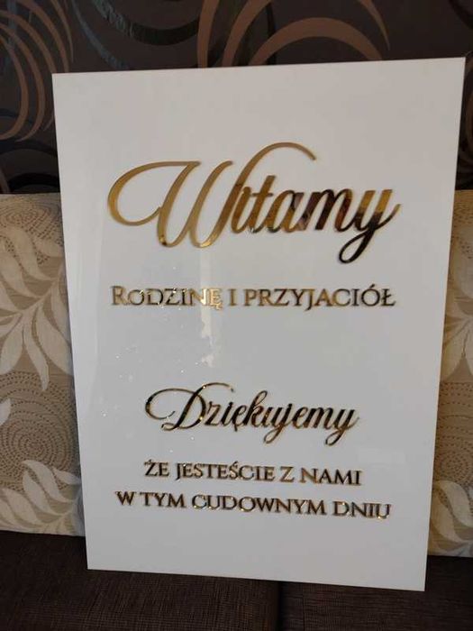 Tablica powitalna na wesele złota biała glamour