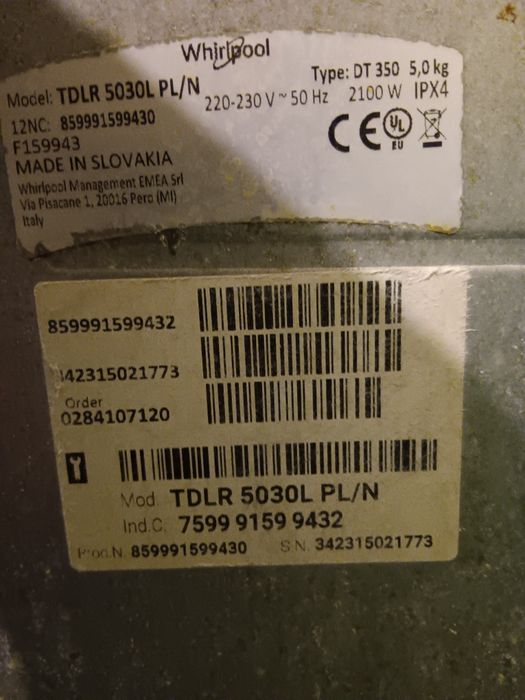 Pralka Whirlpool 3 lata gwarancji