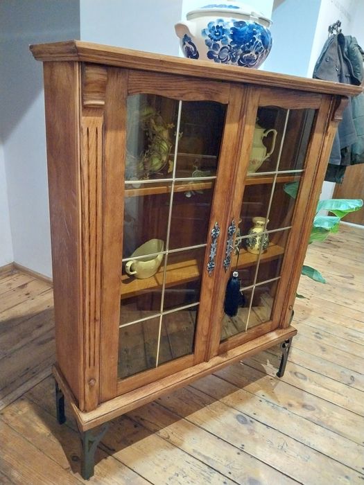 Retro witryna drewniana serwantka vintage prl biblioteczka barek komod