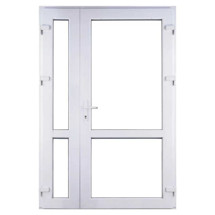 Drzwi Dwuskrzydłowe Wejściowe Zewnętrzne 125x210 Białe Sklepowe Biuro