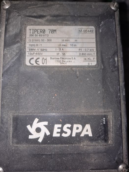 Bomba de água elétrica, ESPA, modelo TIPERO 70M