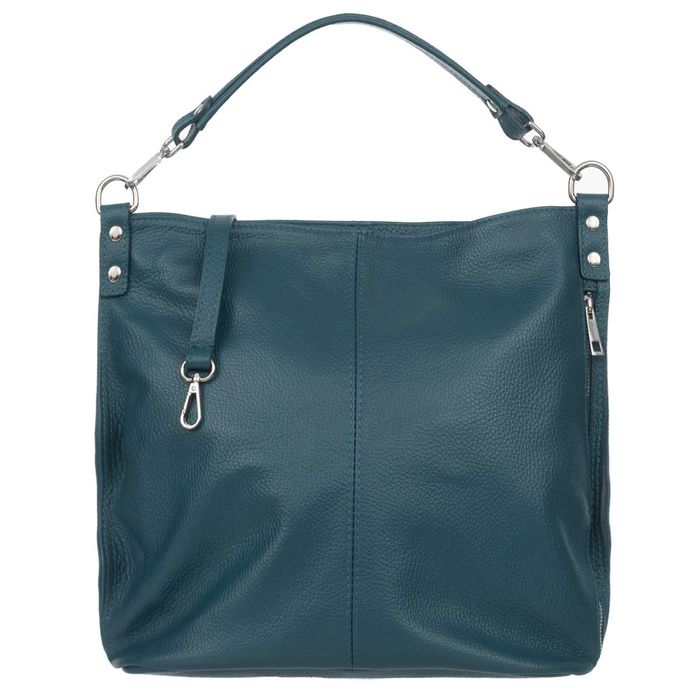 VERA PELLE torebka skórzana worek z paskiem na ramię V388 morska