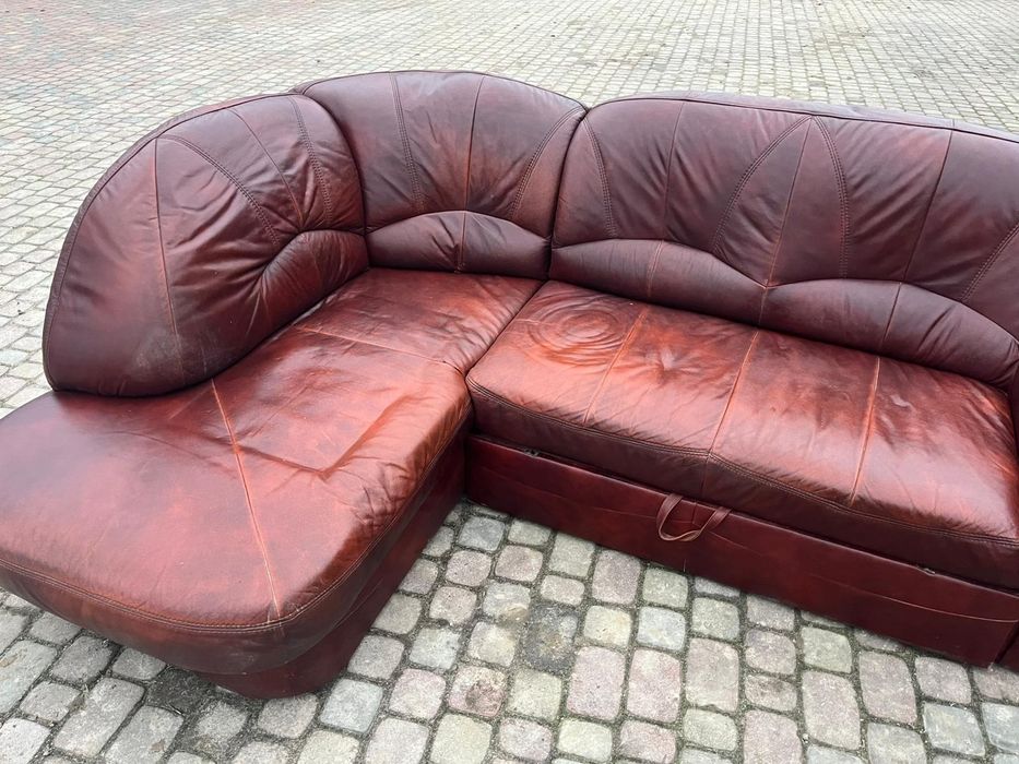 Kanapa narożna skórzana 220x170 z funkcją spania