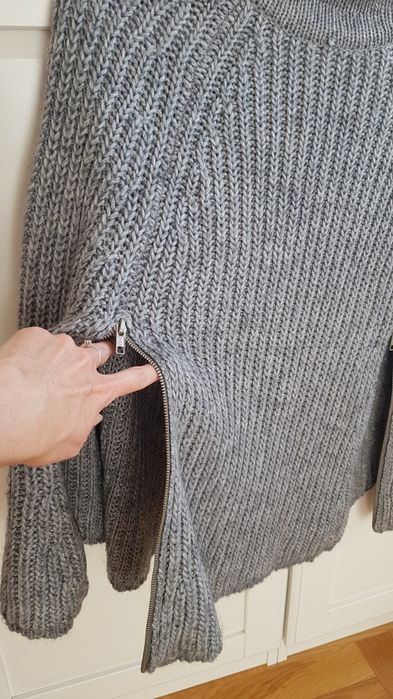 Ponczo kardigan sweter  XS S wełna alpaka