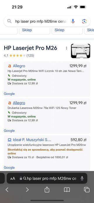 PRZECENA O POŁOWĘ!! drukarka HP Laserjet Pro M26nw WiFi JAK NOWA