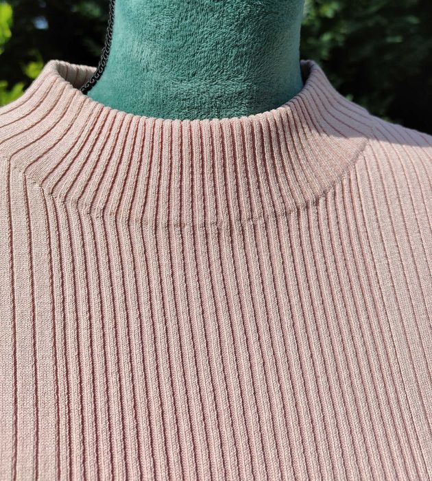 Prążkowany sweter półgolf H&M L 40 pudrowy róż basic y2k