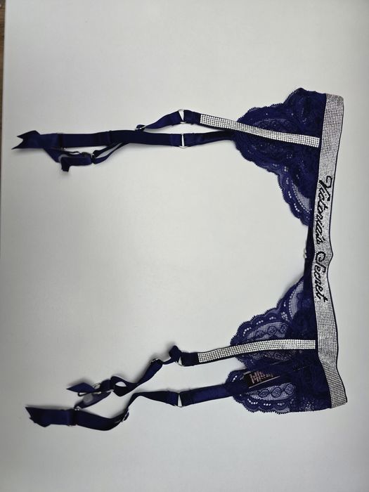Pas do pończoch Victoria's Secret Xs/S nowy granatowy blyszczace paski