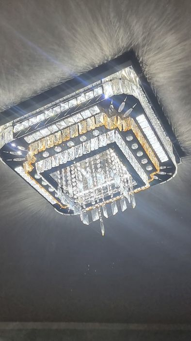 Plafon Kryształowy LED 60x60 cm | Glamour | Pilot | NOWY