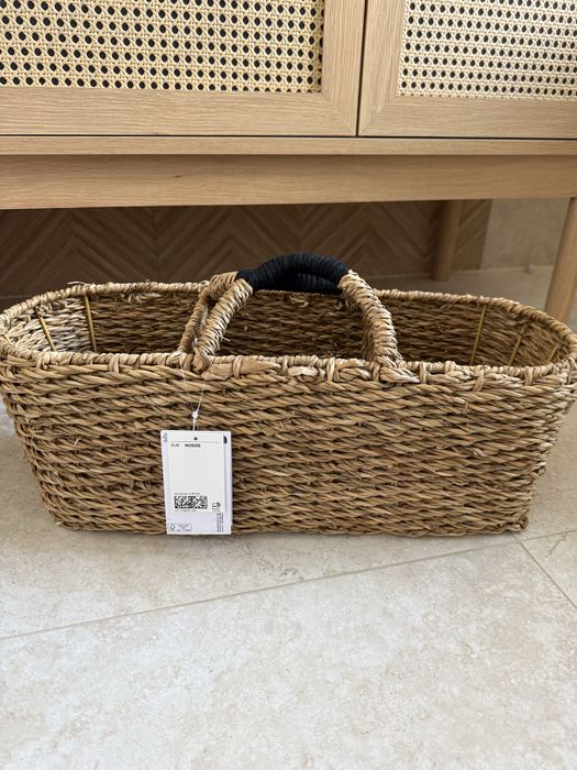 Koszyk H&M Home nowy z metką wiklinowy brązowy z rączkami pleciony trzy przegrody