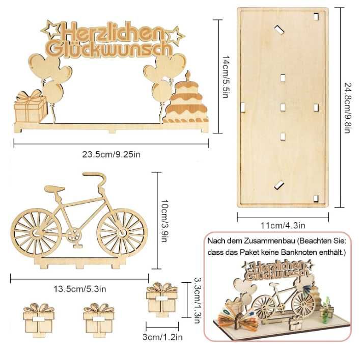 Drewniany prezent na pieniądze rower DIY