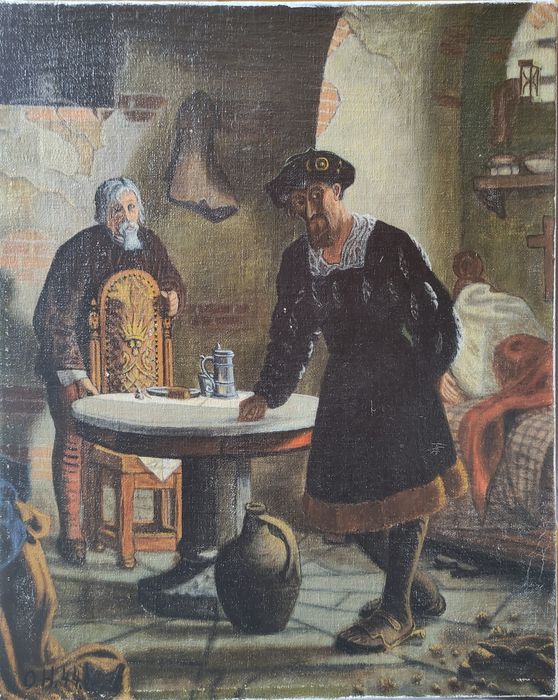 Obraz olejny rok 1944 Król Danii Christian II uwięziony na zamku Sonde