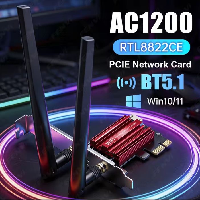 Wi-Fi 5 PCI-E  адаптер FENVI AC1200R 2.4-5GHz  +Bluetooth