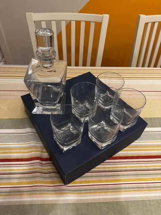 Krosno handmade szkło zestaw do whisky karafka + 5 szklanek