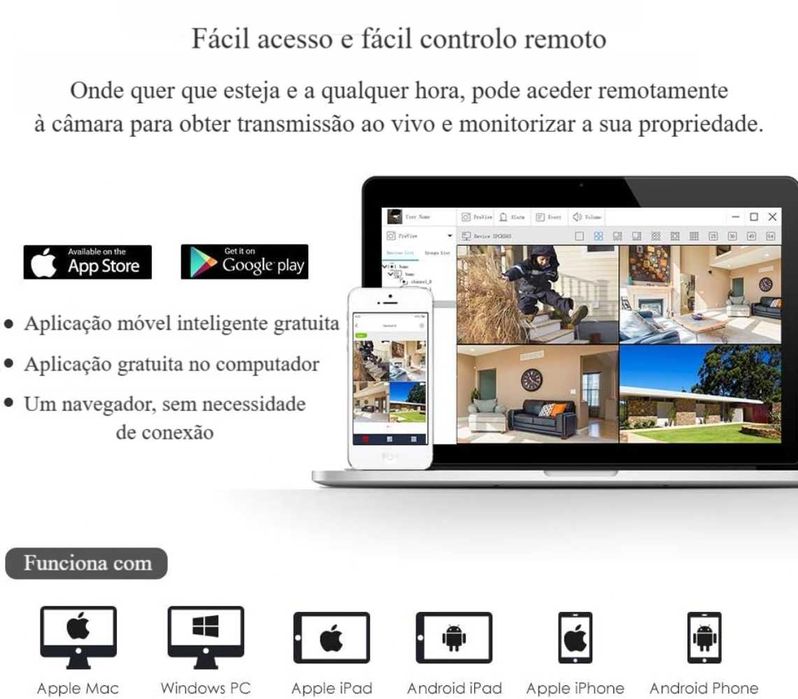 Sistema de Vigilância * 8 Canais * Com 4 Câmaras 2MP