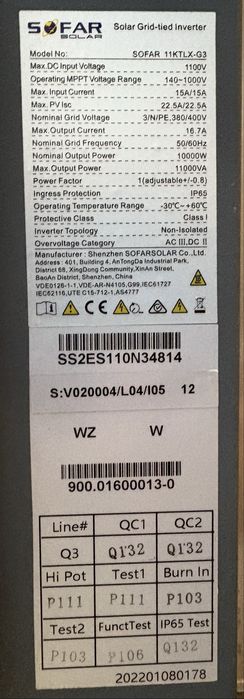 Falownik Sofar 11ktlx-g3 używany fotowoltaika instalacja PV