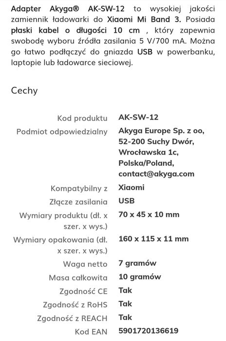 Adapter Akyga AK-SW-12 Xiaomi Mi Band 3