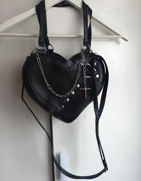 Nowa czarna torebka serce ćwieki łańcuszek rock punk goth emo