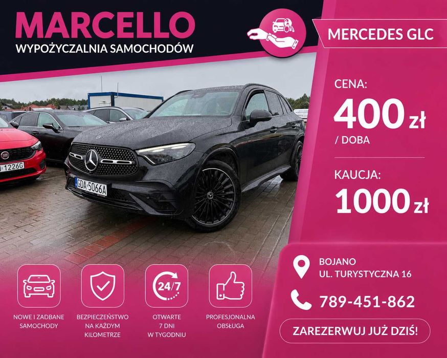 WYNAJEM AUT / Mercedes GLC  / Brak limitu KM / pakiet AMG / DIGITAL LIGHT