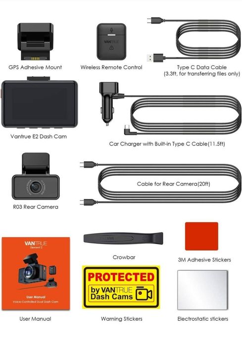 Відеореєстратор VANTRUE Element 2 Dash Cam Передня та задня камера