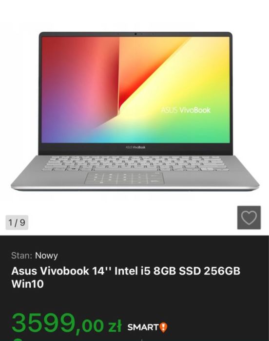 Sklep 3600zl! Asus vivobook 14’ proc i5 geforce mx150 SSD 256GB win11
