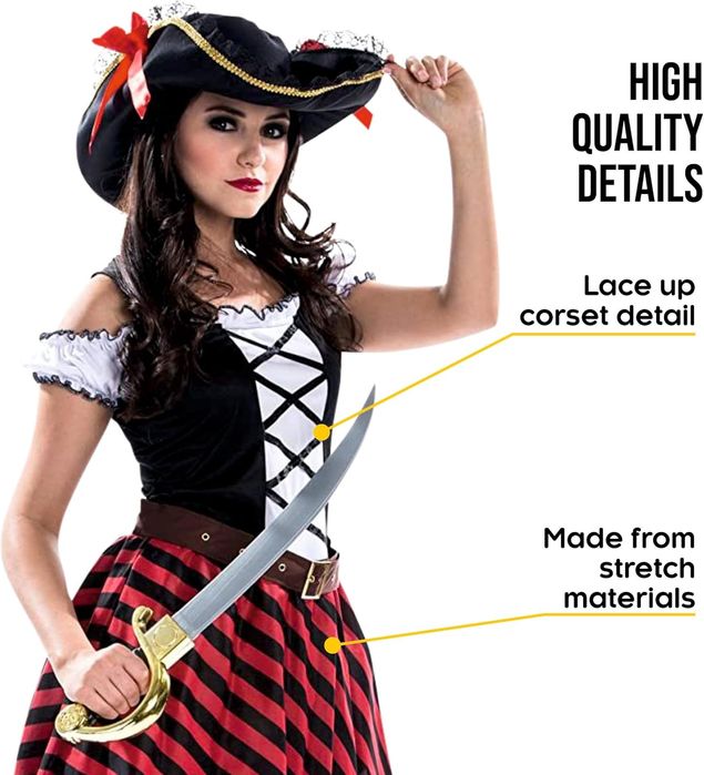 Damski Kostium Piratki z Bandaną i Sukienką Rozmiar Xl
