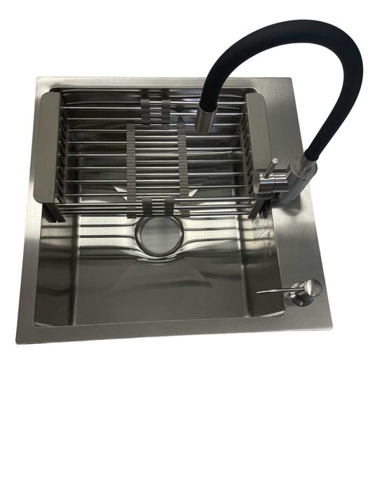 Мойка кухонная Lidz 5050 с сифоном корзиной дозатором и гибким краном