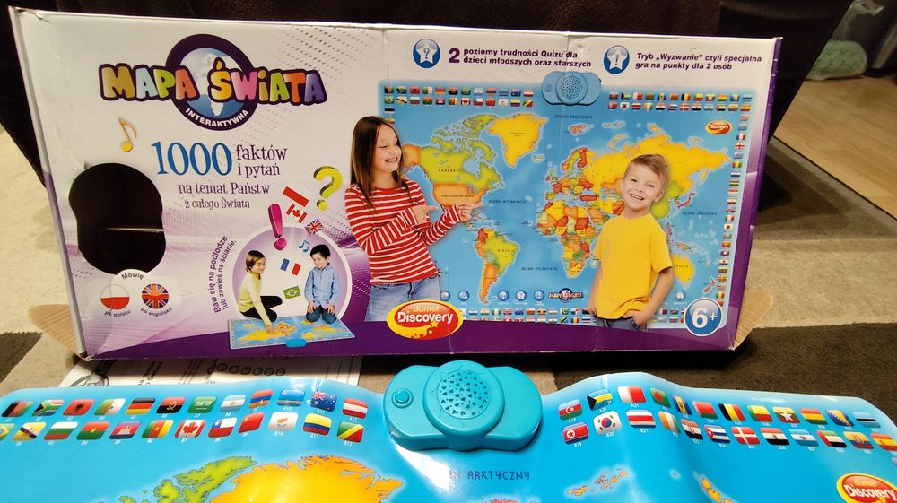 Duża Interaktywna Mapa Świata (90x60) – 78 Państw, Quizy 2-osobowe
