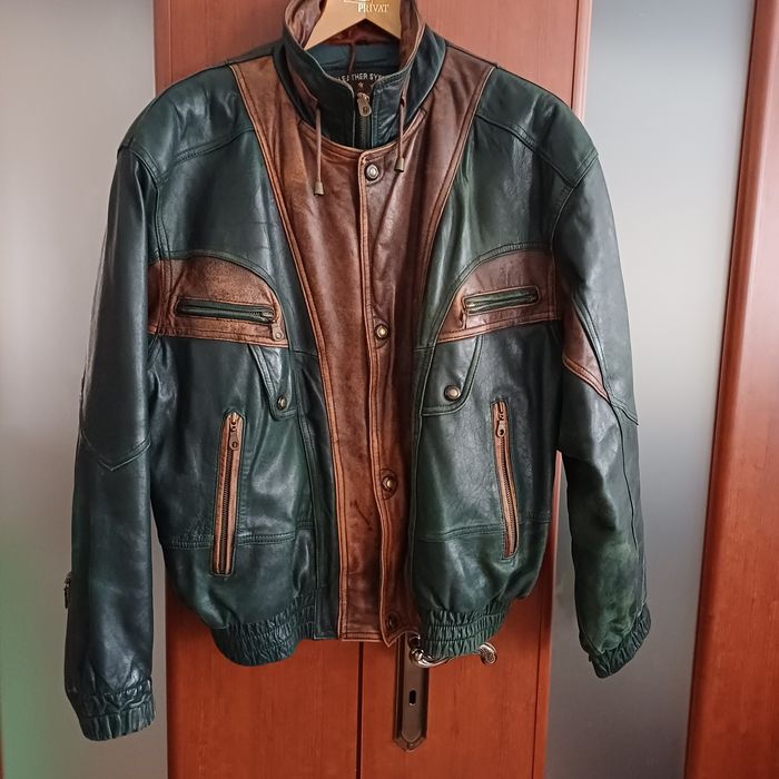Kurtka Bomberka HM skóra zielono brazowa rozm.54