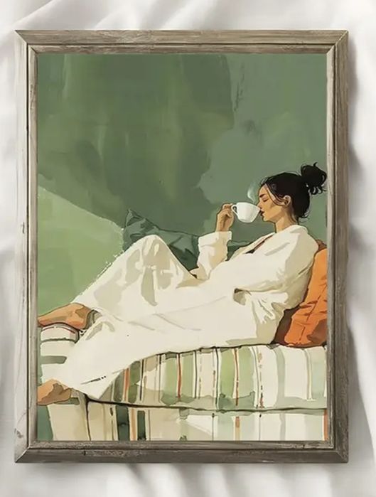 Plakat na materiale winylowym 30x40 Kobieta z filiżanka