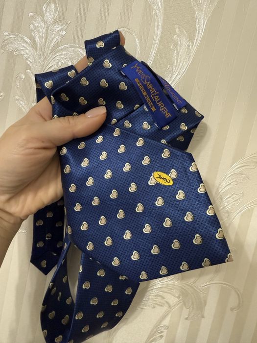Краватка ysl yves saint laurent галстук жовто блакитний серце сердце