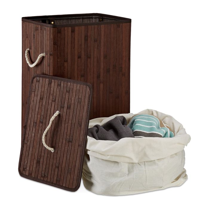 Kosz na pranie z przykrywką bambusowy składany Relaxdays 83l